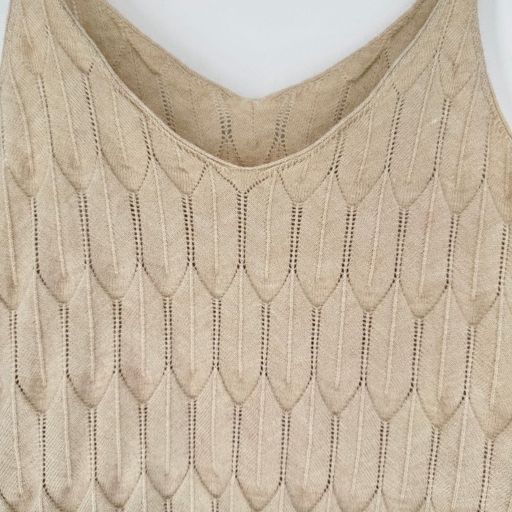 Knit Camisole Tank Top M Beige Pointelle Scalloped Minimalist Balletcore Neutral